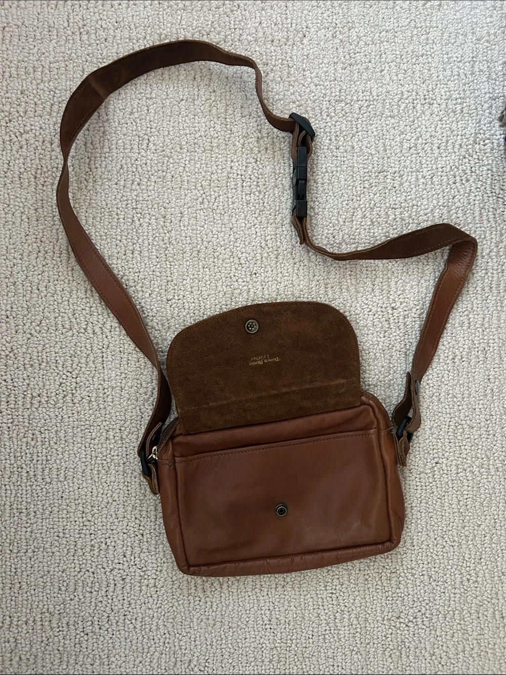 Down Home Brown Leather Pouch With Three Compartments and Adjustable Strap - Picture 7 of 8